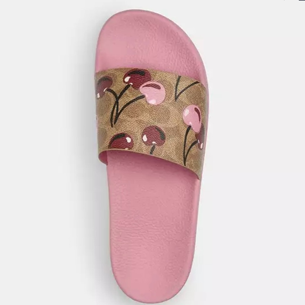 Pink Slide Sandals with Cherry Design